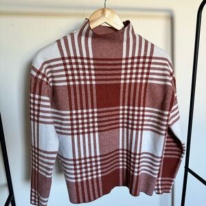 Max Studio Rust and White Striped Cowl Neck Sweater